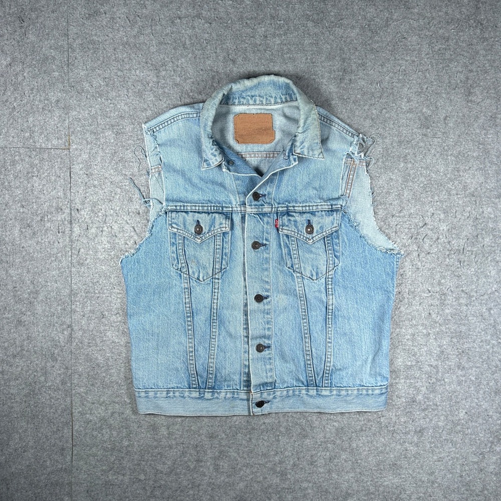 Levi's denim vest Mens 44 Light Blue 75505 0211 Trucker Cut Off Biker Punk Rock